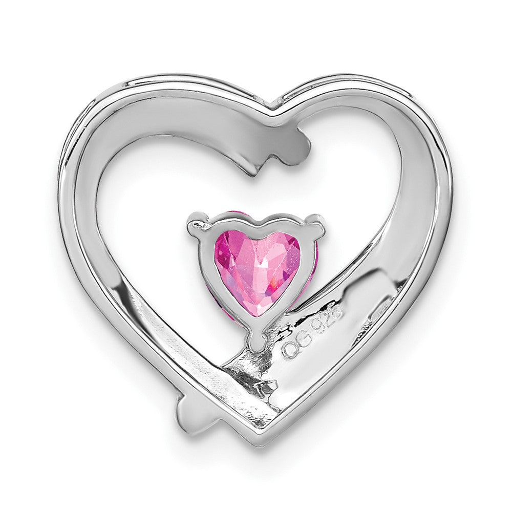 Sterling Silver Rhod-plated Created Pink Sapphire/Diamond Pendant