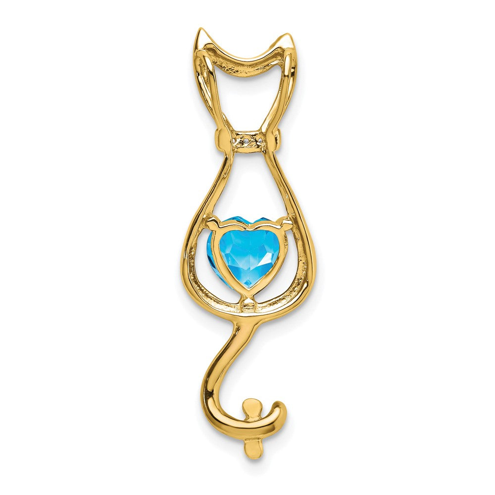 14k Blue Topaz and Diamond Cat Pendant