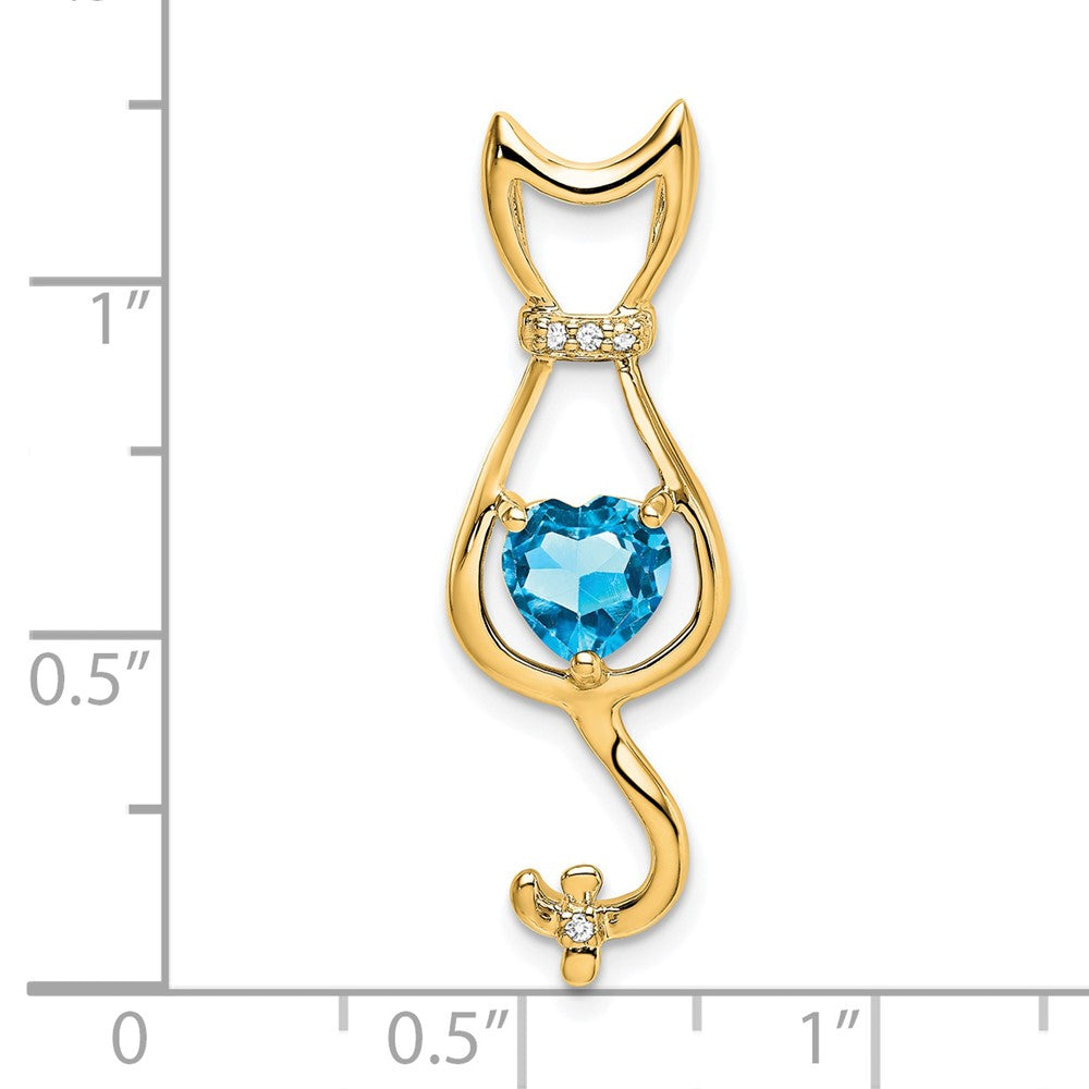14k Blue Topaz and Diamond Cat Pendant