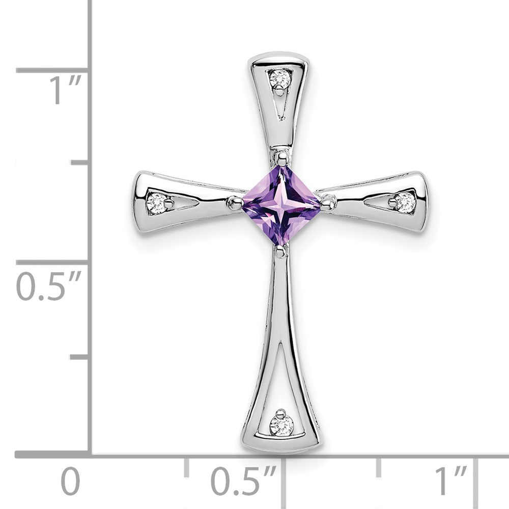 14k White Gold Amethyst and Diamond Cross Chain Slide