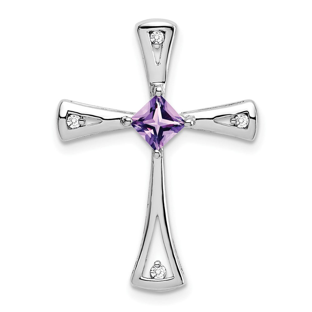 14k White Gold Amethyst and Diamond Cross Chain Slide