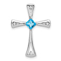 14k White Gold Blue Topaz and Diamond Cross Chain Slide