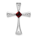 14k White Gold Garnet and Diamond Cross Chain Slide