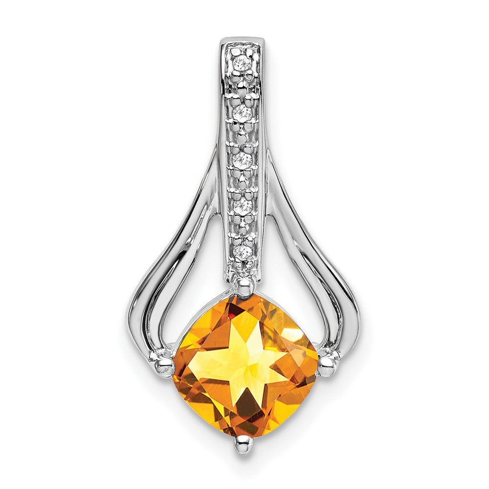 14k White Gold Citrine and Diamond Pendant