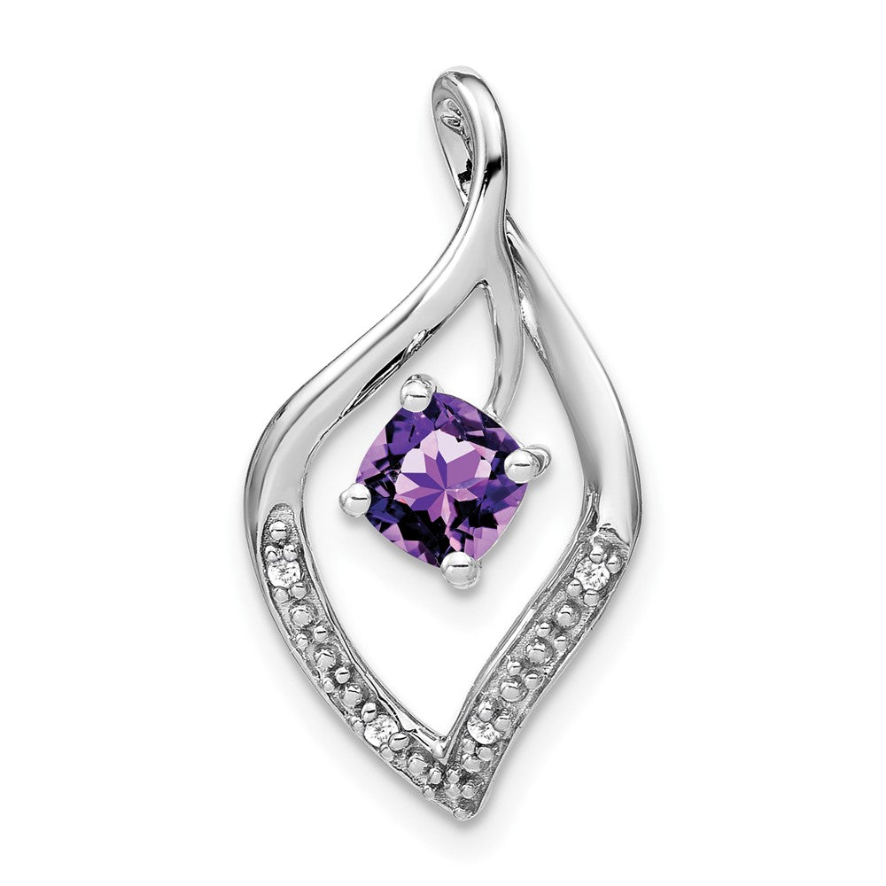 14k White Gold Amethyst and Diamond Pendant