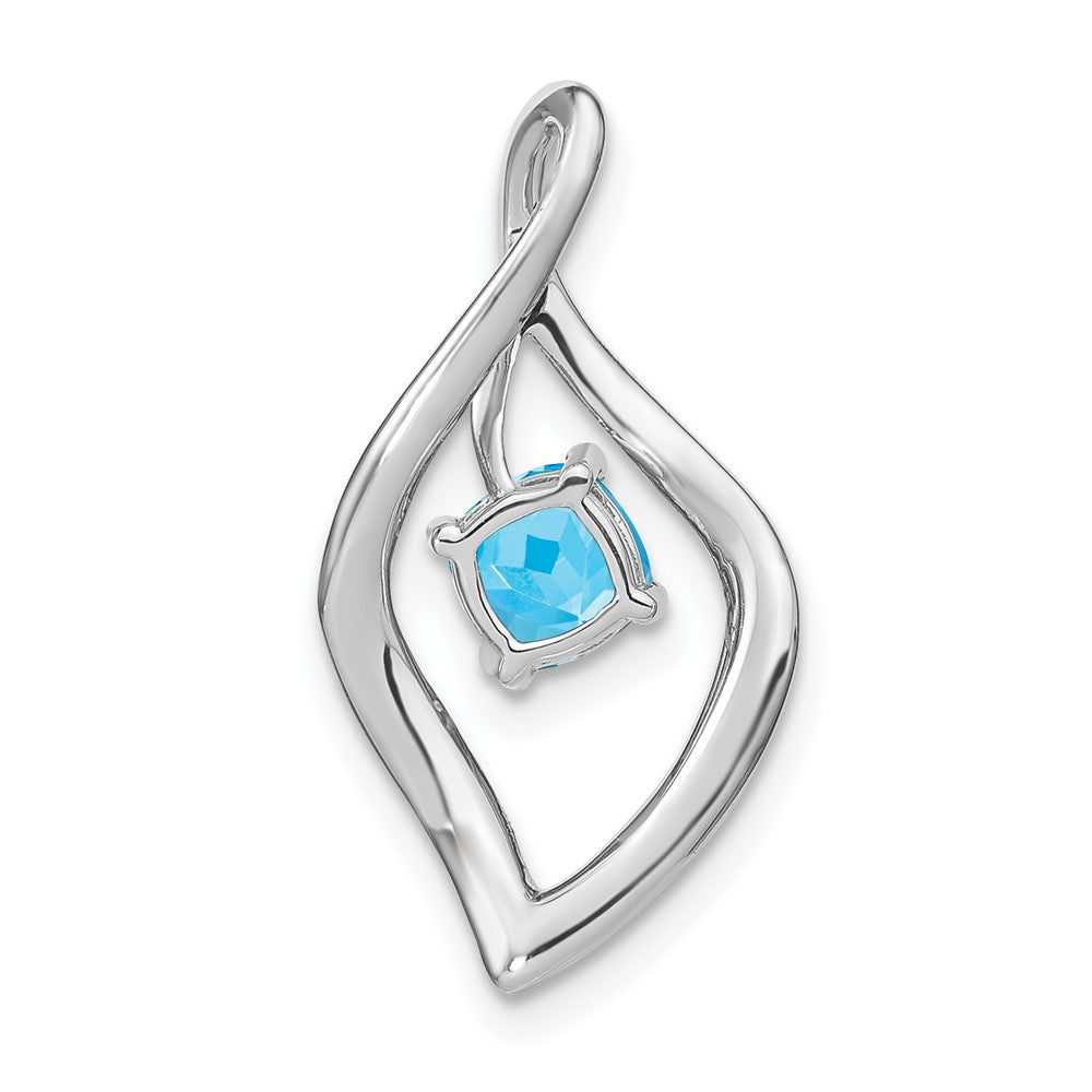 14k White Gold Blue Topaz and Diamond Pendant
