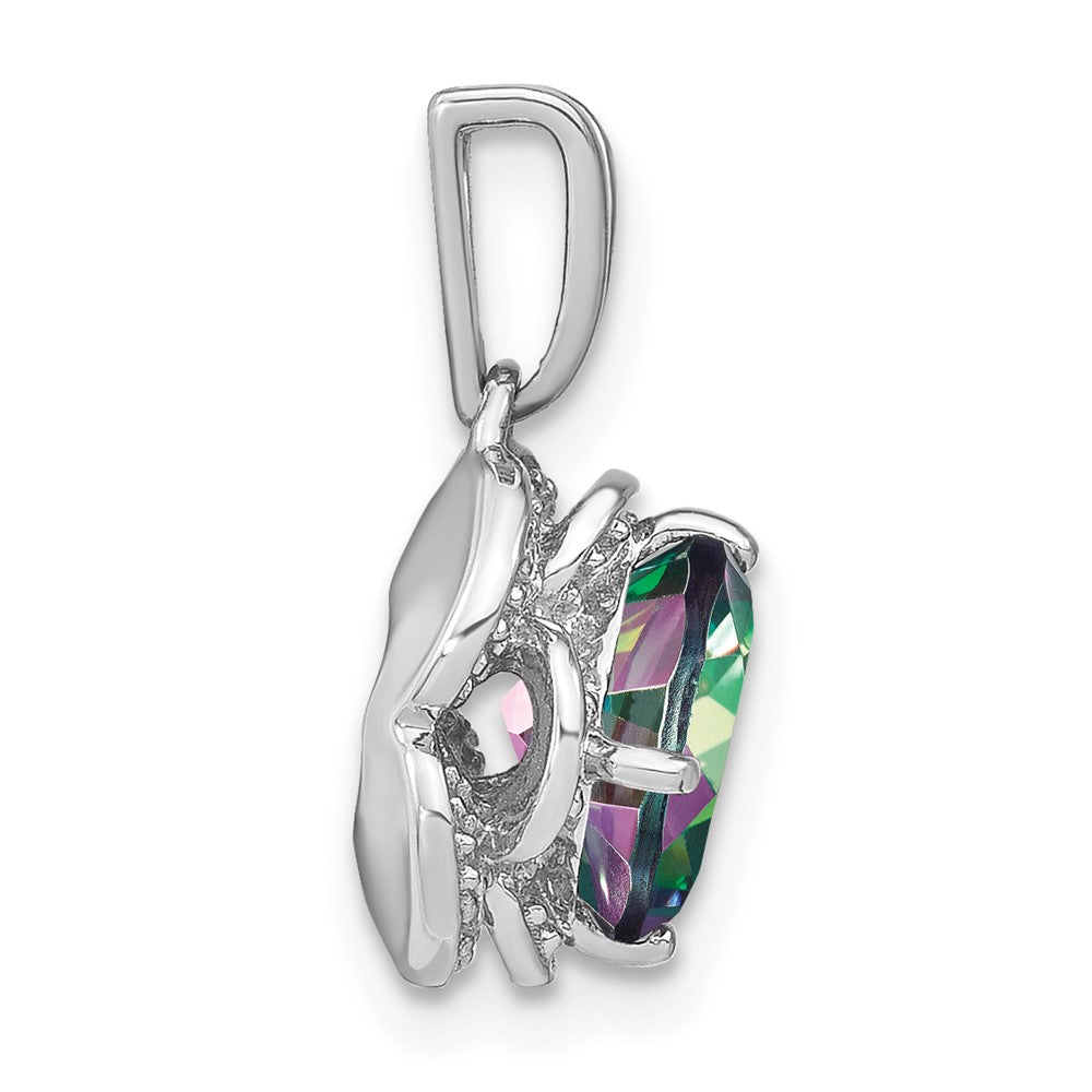 14k White Gold Cushion Mystic Fire Topaz and Diamond Pendant