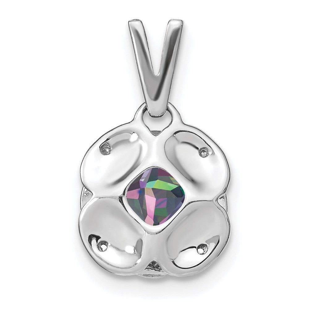 14k White Gold Cushion Mystic Fire Topaz and Diamond Pendant