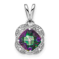 14k White Gold Cushion Mystic Fire Topaz and Diamond Pendant