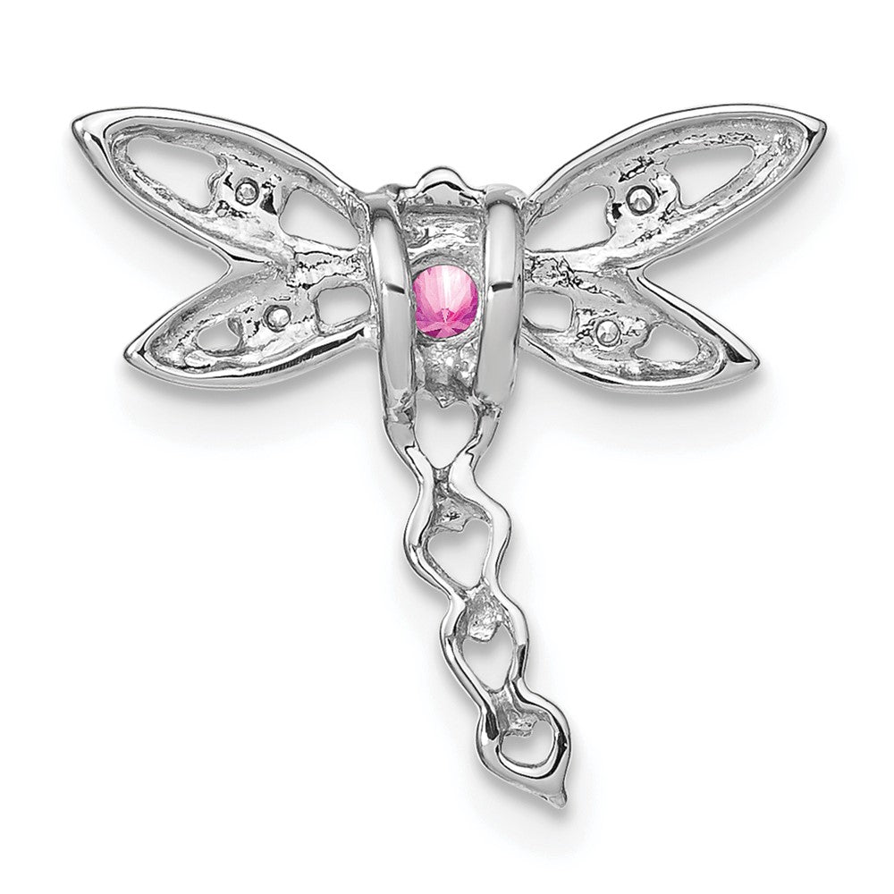 14k White Gold Cr. Pink Sapphire and Diamond Dragonfly Chain Slide