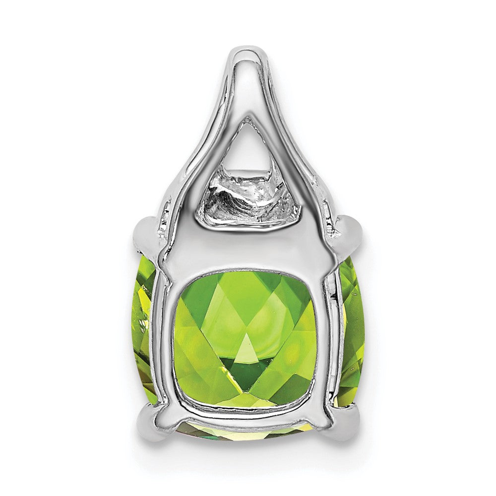 14k White Gold Cushion Peridot and Diamond Pendant