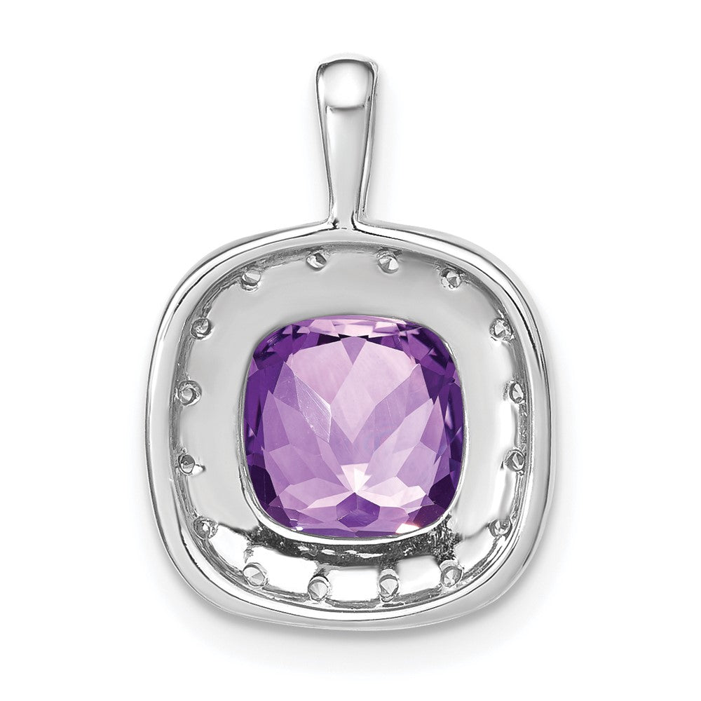 14k White Gold Cushion Amethyst and Diamond Pendant