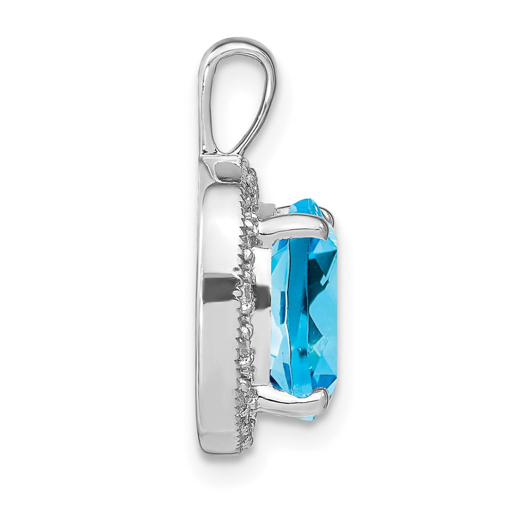 14k White Gold Cushion Blue Topaz and Diamond Pendant