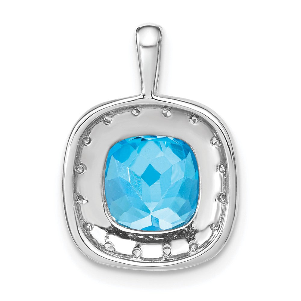 14k White Gold Cushion Blue Topaz and Diamond Pendant