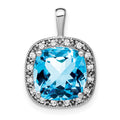 14k White Gold Cushion Blue Topaz and Diamond Pendant