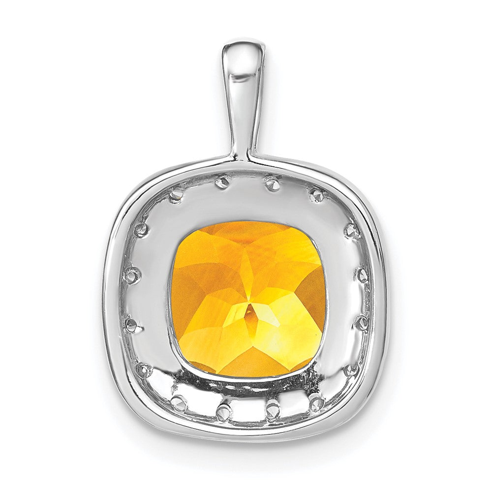 14k White Gold Cushion Citrine and Diamond Pendant