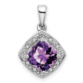 14k White Gold Cushion Amethyst and Diamond Pendant