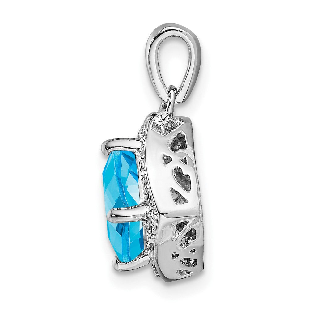 14k White Gold Cushion Blue Topaz and Diamond Pendant