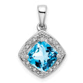 14k White Gold Cushion Blue Topaz and Diamond Pendant