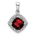 14k White Gold Cushion Garnet and Diamond Pendant