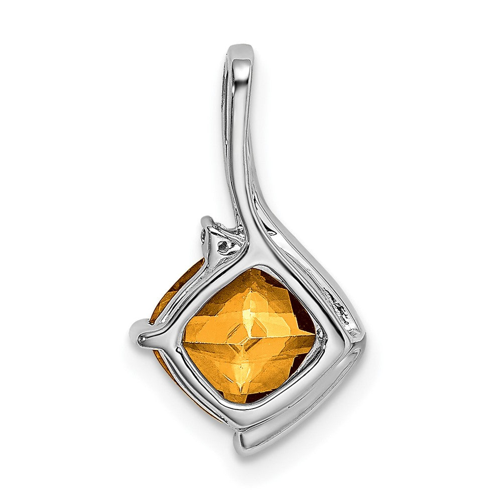 14k White Gold Cushion Citrine and Diamond Pendant
