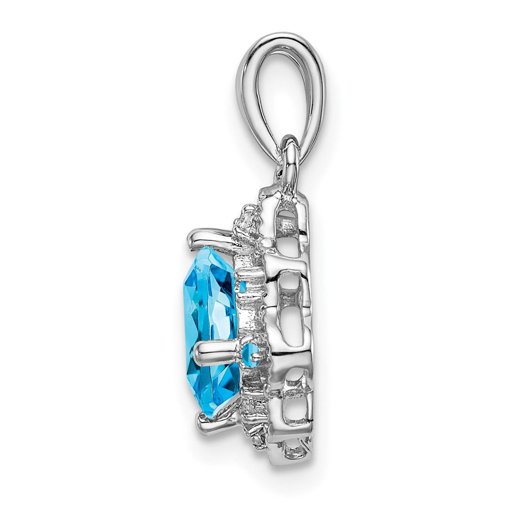 14k White Gold Blue Topaz and Diamond Scalloped Pendant