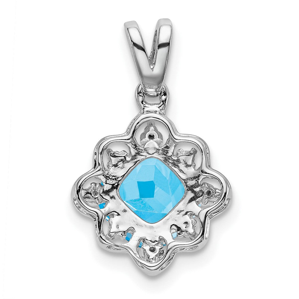 14k White Gold Blue Topaz and Diamond Scalloped Pendant