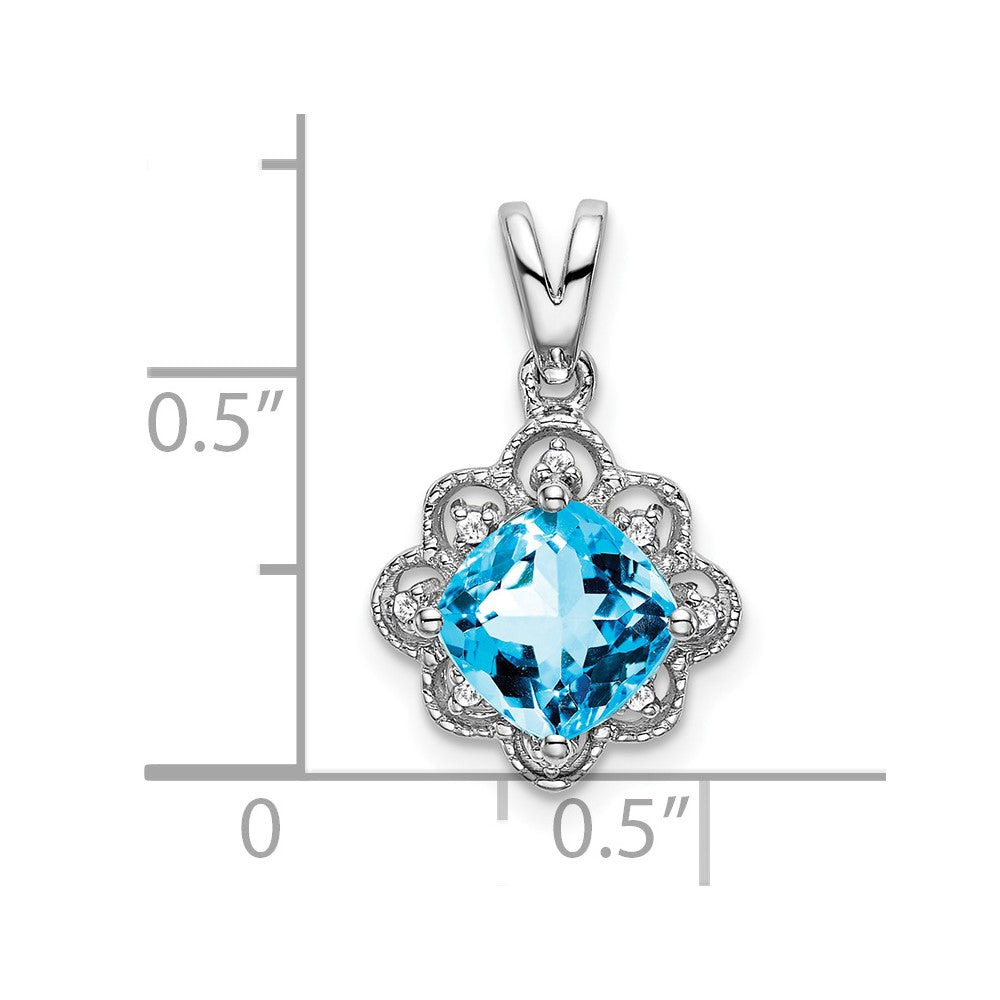 14k White Gold Blue Topaz and Diamond Scalloped Pendant
