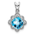 14k White Gold Blue Topaz and Diamond Scalloped Pendant