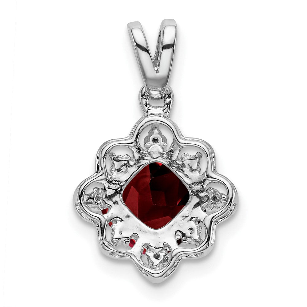 14k White Gold Garnet and Diamond Scalloped Pendant