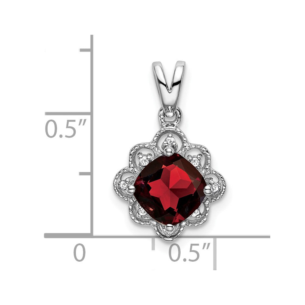 14k White Gold Garnet and Diamond Scalloped Pendant