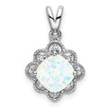 14k White Gold Created Opal and Diamond Scalloped Pendant