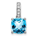 14k White Gold Cushion Blue Topaz and Diamond Pendant