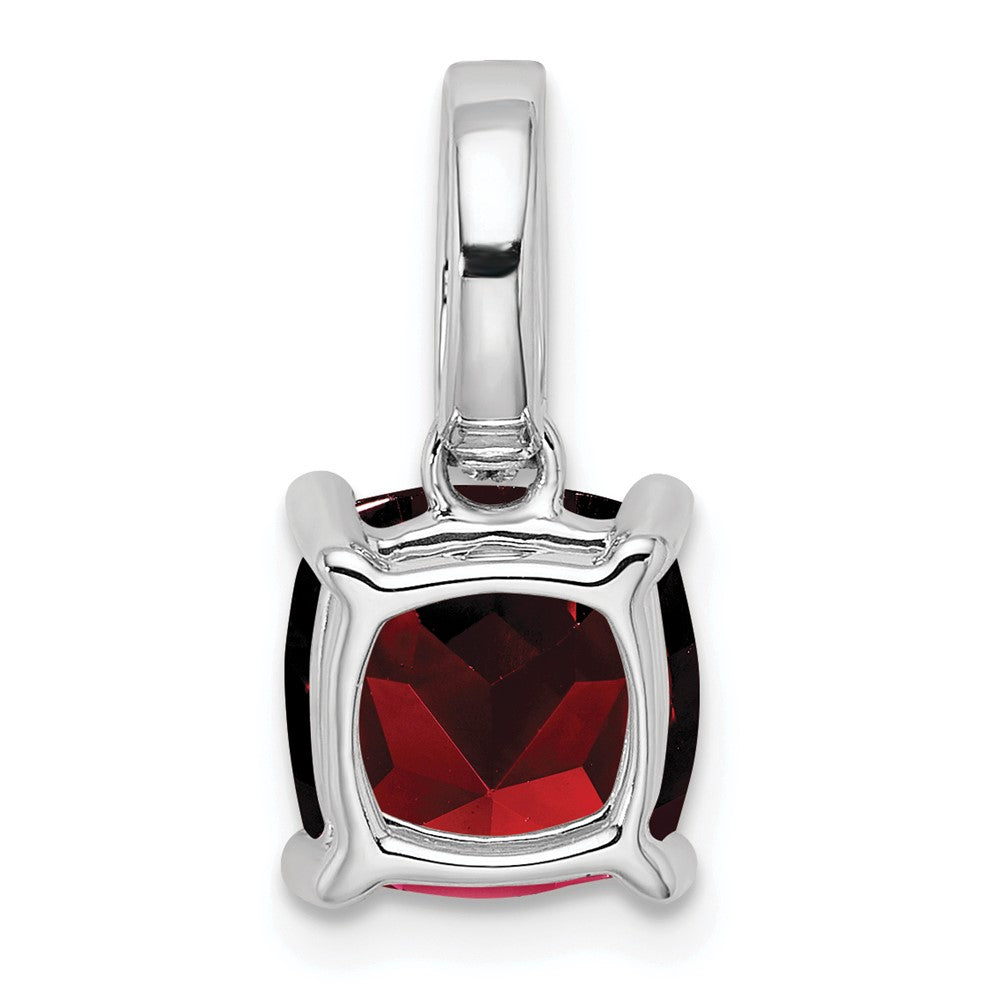14k White Gold Cushion Garnet and Diamond Pendant