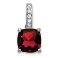 14k White Gold Cushion Garnet and Diamond Pendant