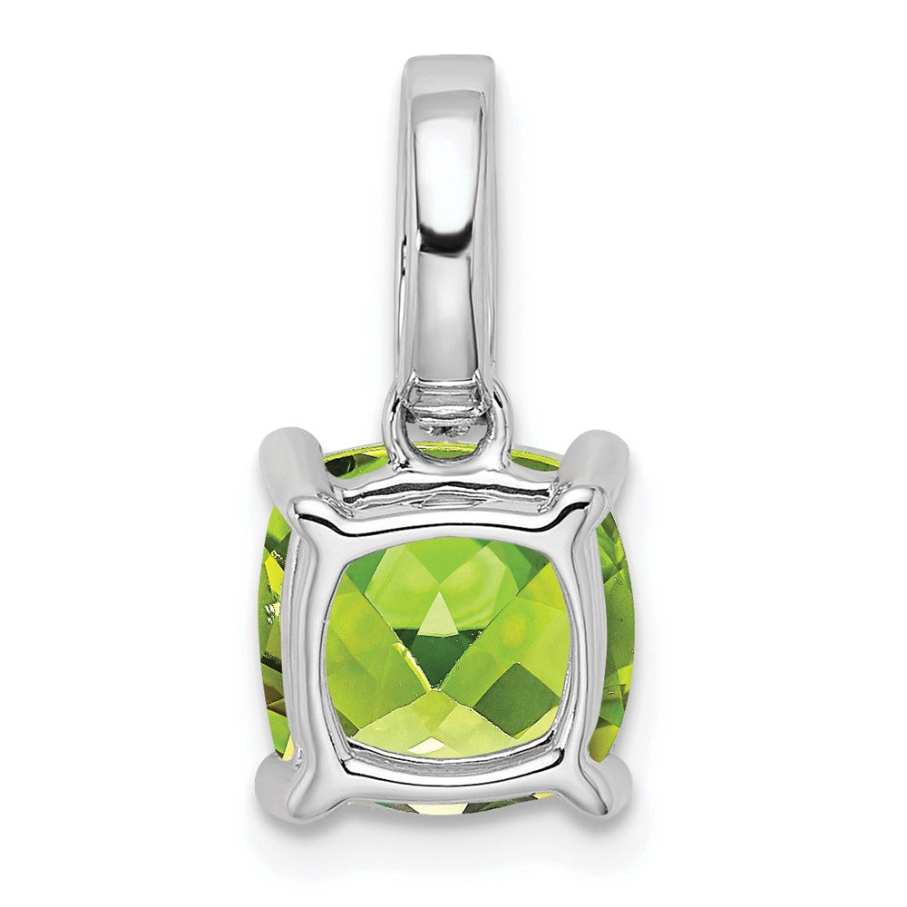 14k White Gold Cushion Peridot and Diamond Pendant