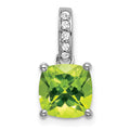 14k White Gold Cushion Peridot and Diamond Pendant