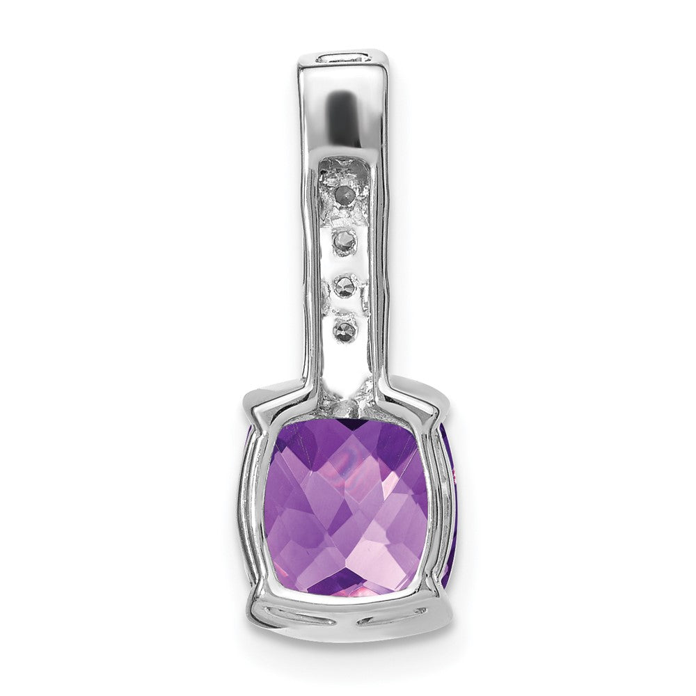 14k White Gold Cushion Amethyst and Diamond Pendant