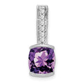 14k White Gold Cushion Amethyst and Diamond Pendant