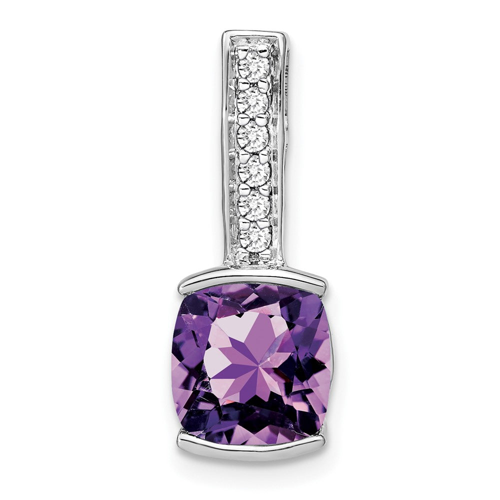 14k White Gold Cushion Amethyst and Diamond Pendant