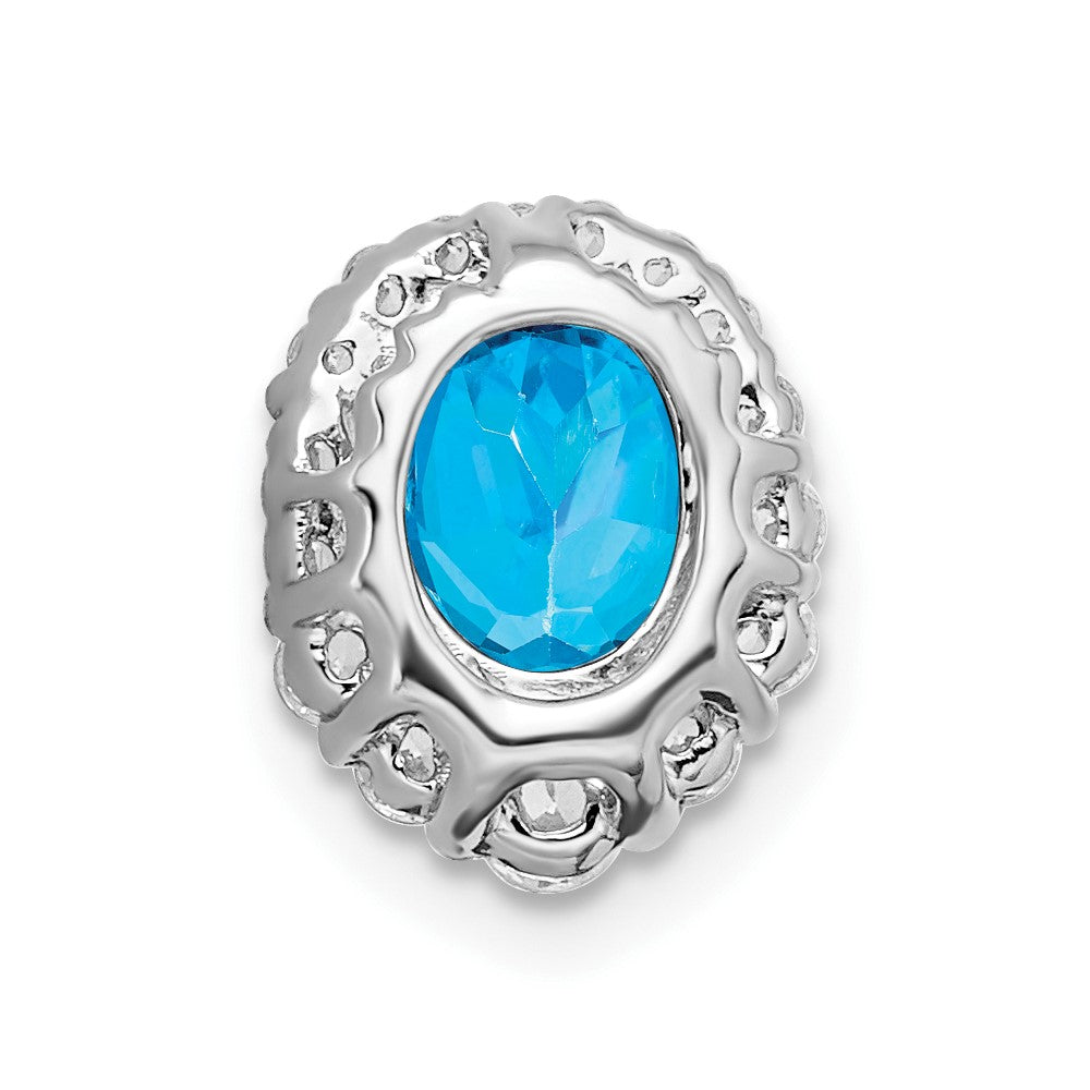 14k White Gold Oval Blue Topaz and Diamond Halo Chain Slide