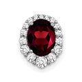 14k White Gold Oval Garnet and Diamond Halo Chain Slide