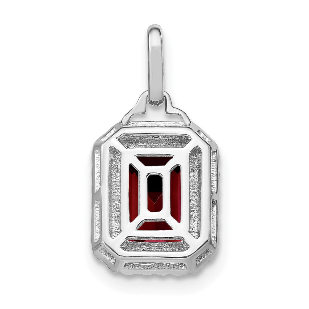 14k White Gold Emerald-cut Garnet and Diamond Halo Pendant