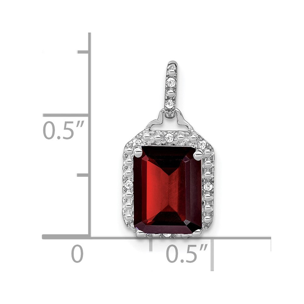 14k White Gold Emerald-cut Garnet and Diamond Halo Pendant