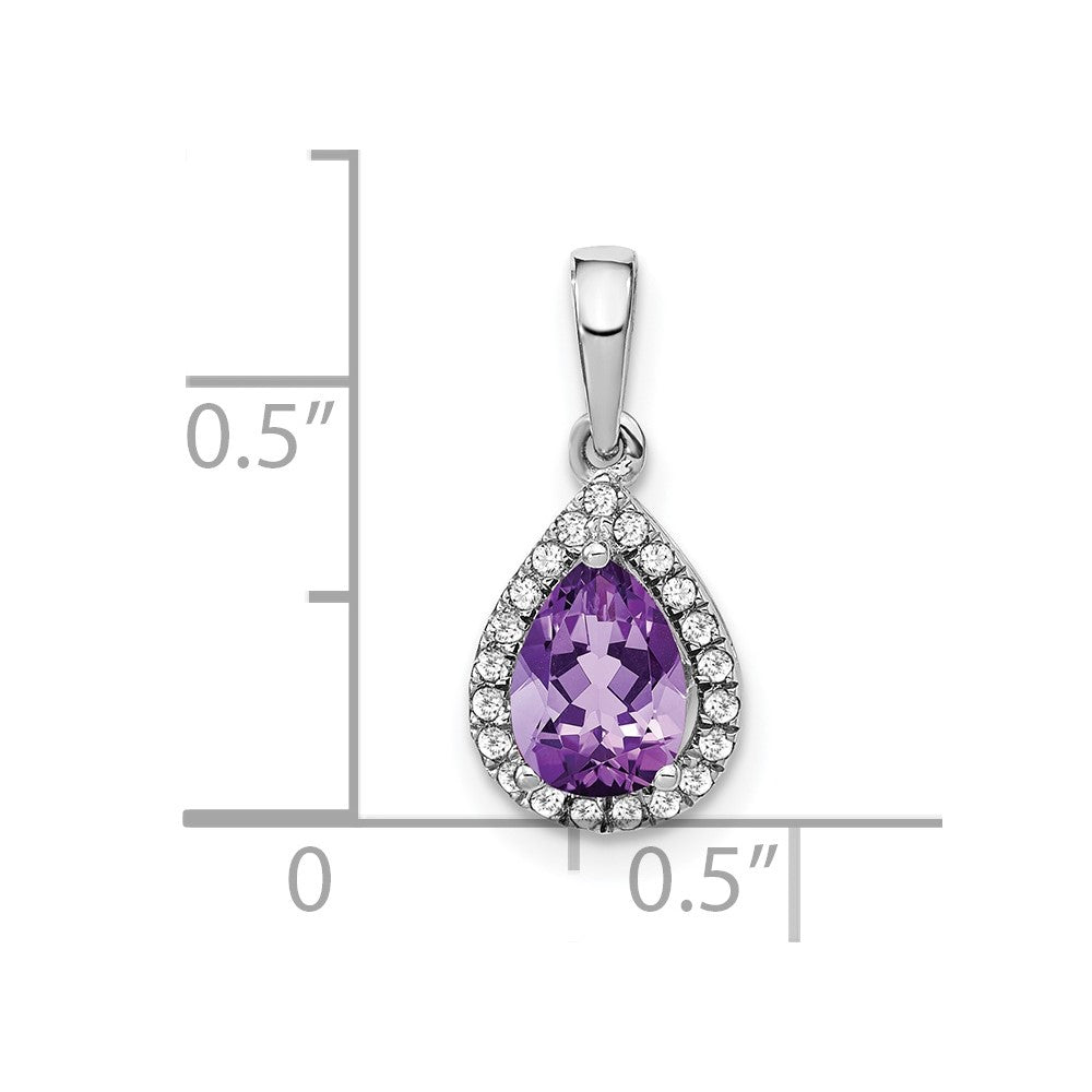 14k White Gold Pear Amethyst and Diamond Halo Pendant