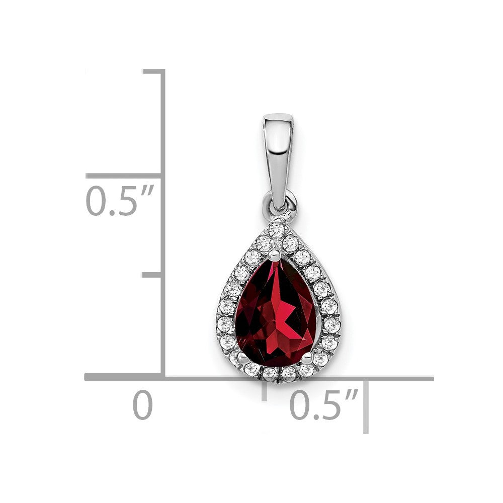 14k White Gold Pear Garnet and Diamond Halo Pendant