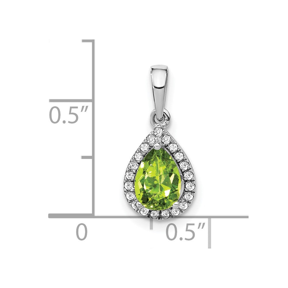 14k White Gold Pear Peridot and Diamond Halo Pendant