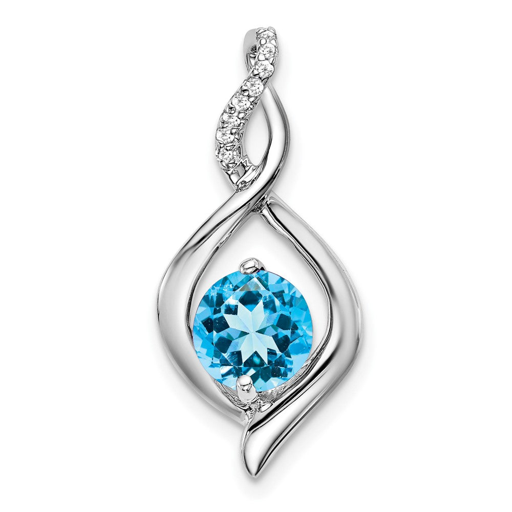 14k White Gold Blue Topaz and Diamond Pendant