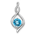 14k White Gold Blue Topaz and Diamond Pendant