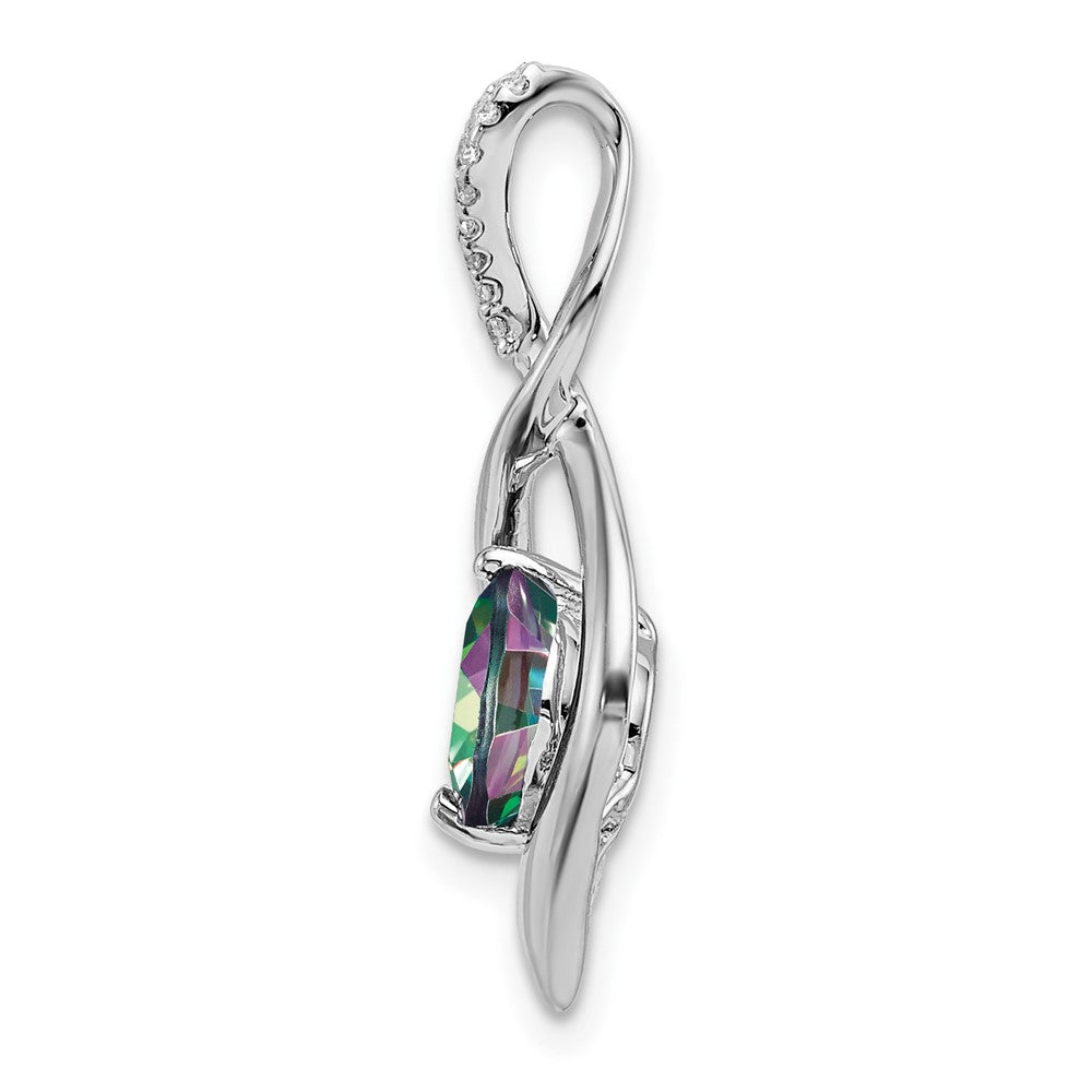 14k White Gold Mystic Fire Topaz and Diamond Pendant